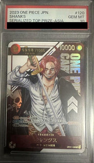 【PSA10】背景海賊ロゴ)シャンクス(OP01-120)[SEC-P(シークレットパラレル)]